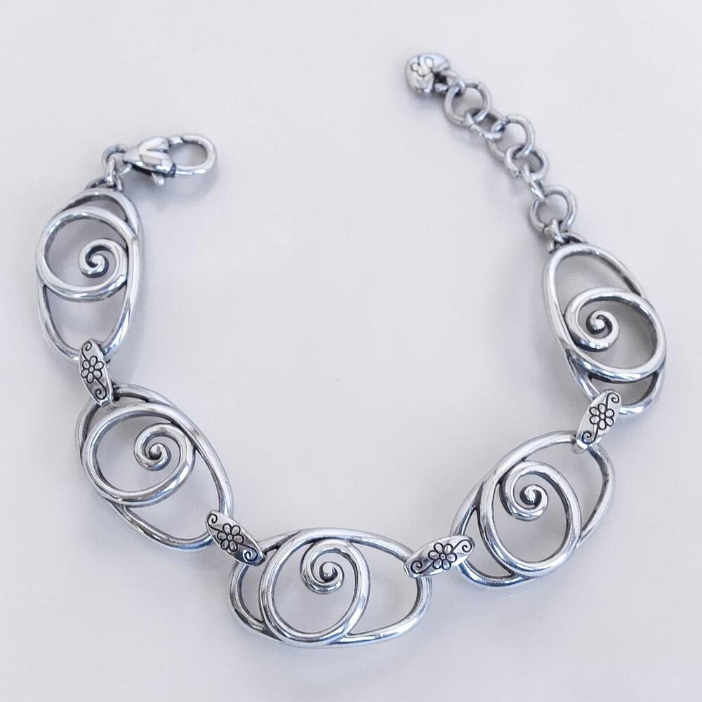 Vintage Rock and Scroll Brighton Silver Plated Oval Link Bracelet 7-8"